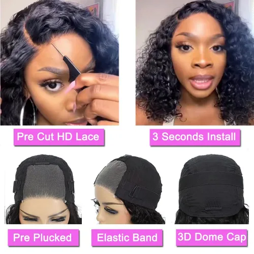 Miniatura 3 de Srakuw Wear and Go - Pelucas de cabello humano sin pegamento, precortadas con encaje frontal, pelucas para mujeres negras, sin pegamento, onda