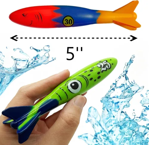 Miniatura 3 de Haktoys Anillos de buceo de tiburón y juguetes de piscina de torpedos para niños y niños pequeños, juguetes de buceo para entrenamiento de natación
