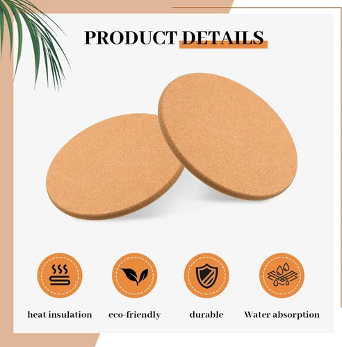 Miniatura 4 de Boao 6 posavasos redondos absorbentes de corcho de 4 pulgadas, posavasos de madera para plantas, para el hogar, mesa de café, comedor, mesa de madera