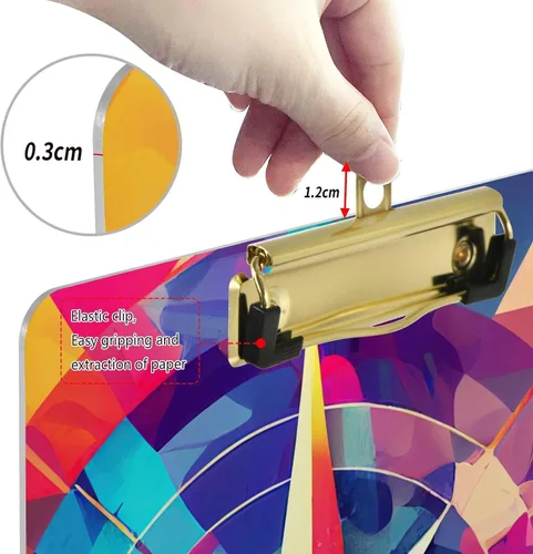 Miniatura 4 de Vnurnrn Portapapeles A4 estándar para estudiantes, mujeres y hombres, estético, tamaño 12.5 x 9 pulgadas, clip dorado, brújula geométrica