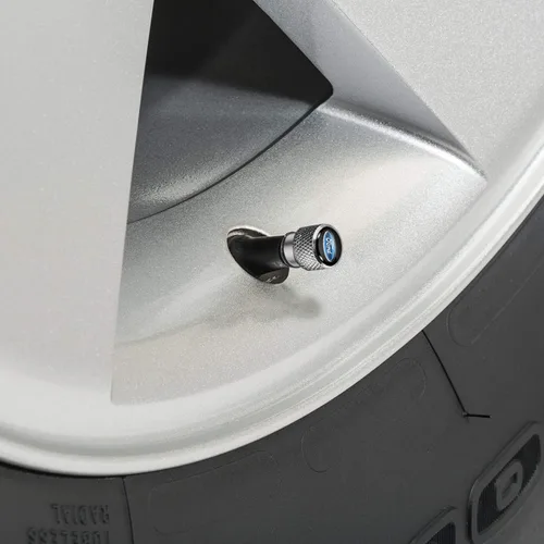 Miniatura 2 de iPick Image Para Ford Mustang Cobra en negro sobre tapas de vástago de válvula de neumático de aluminio cromado plateado