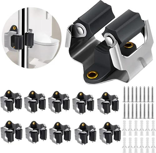 3-H Paquete de 10 soportes para trapeador y escoba, tamaño grande, 2.2 lbs extra, soporte de pared para colgar y organizar, rastrillo de empujón,