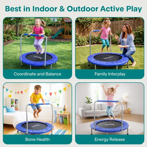 Miniatura 6 de SereneLife Mini trampolín plegable de 36 pulgadas para niños - Rebotador de fitness compacto con mango de espuma - Trampolín de ejercicio seguro