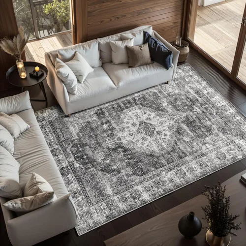 Miniatura 24 de Alfombras de 6 x 9, alfombras grandes lavables con flores estilo boho, alfombra de pelo bajo antideslizante y ultradelgada, alfombra para puerta