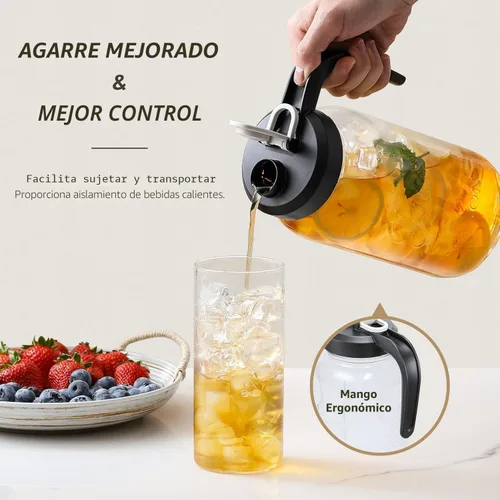Miniatura 4 de Set de 2, Jarra de Vidrio con Tapa - Jarra de Albañil de 2 Quart con Filtro, Jarra de Boca Ancha a Prueba de Fugas, Envase Resistente para Agua