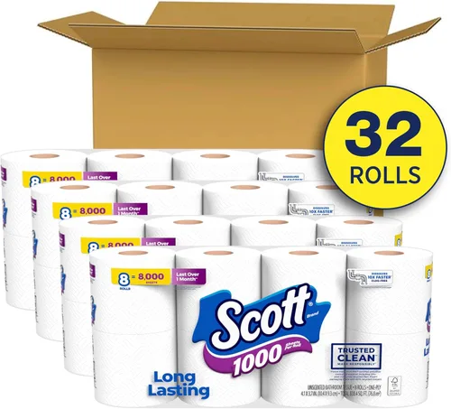 Miniatura 2 de Scott 1000 papel higiénico de confianza, 32 rollos, seguro para sépticos, papel higiénico de 1 capa