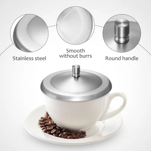 Miniatura 5 de Luxshiny 5 tapas de taza de acero inoxidable multiusos para tazas, sellos de bebidas a prueba de fugas para tazas de café, té, agua, tapa redonda