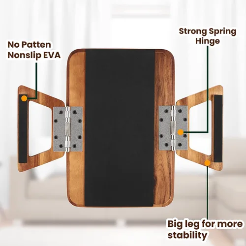 Miniatura 4 de Tinamo Mesa de brazo de acacia de 13.75 x 9.5 pulgadas, bandeja de brazo de sofá de madera, mesa de reposabrazos para sofá, bandeja de reposabrazos