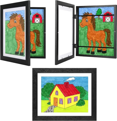 Paquete de 3 marcos de arte infantil en grano de madera negra, 10 x 12.5 pulgadas con paspartú, 8.5 x 11 pulgadas sin paspartú, apertura frontal