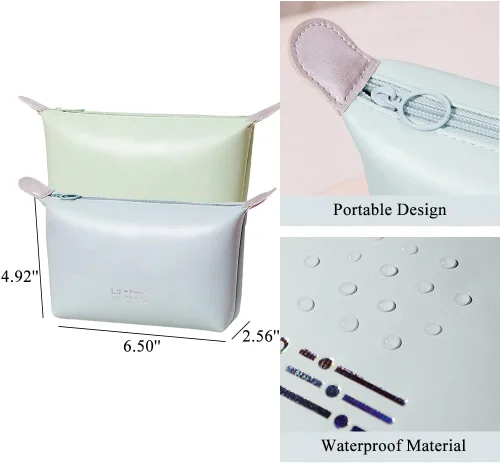 Miniatura 2 de Bolsa de maquillaje de viaje, bolsa de maquillaje de piel sintética, bolsa de cosméticos linda bolsa de maquillaje pequeña para bolso, Azul