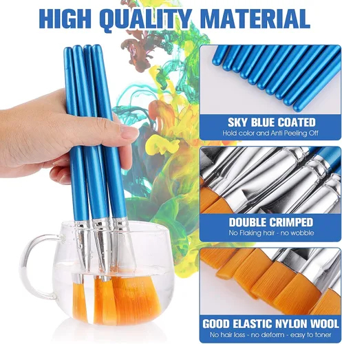 Miniatura 3 de 10 pinceles planos para pintura acrílica, pinceles de pintura artística de 1 pulgada, pincel de pintura artística para acuarela acrílica, pintura