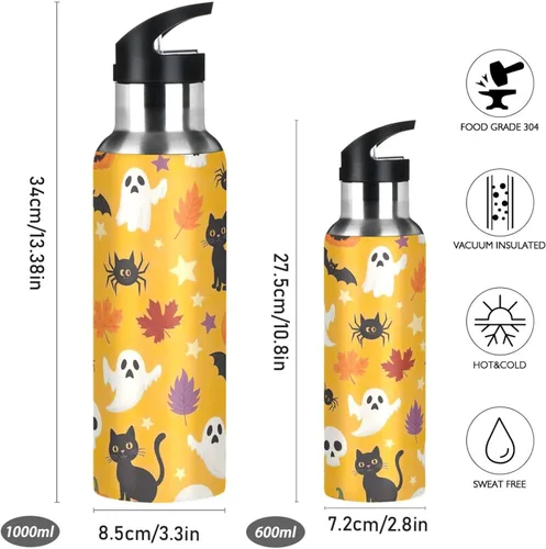 Miniatura 2 de Stainless Steel Vacuum Insulated Water Bottle 32 Oz, Leakproof Water Bottles for Gym Outdoor Travel School, Cute Halloween Orange