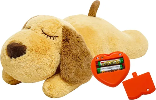 Miniatura 4 de HonourHope Juguete de latido del corazón para perros (amarillo perro, mediano) - Juguete calmante de felpa para mascotas con latidos cardíacos