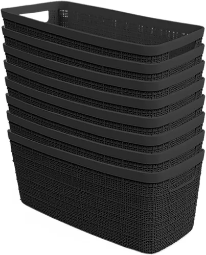 Miniatura 12 de Curver Juego de 6 cestas decorativas de plástico de yute mediano de 12 litros, para organización y almacenamiento, contenedores perfectos para Negro