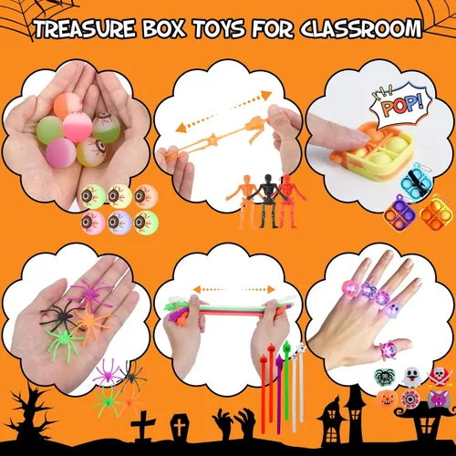 Miniatura 4 de Recuerdos de fiesta de Halloween para niños, 206 golosinas de Halloween sin dulces, juguetes surtidos de trucos o tratos, premios de aula, regalos