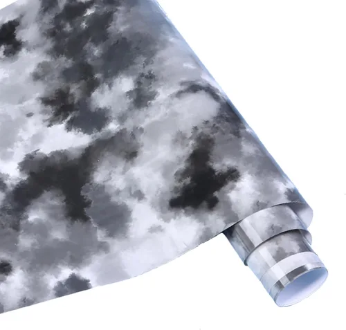 Rollo de vinilo HTV de teñido anudado negro, 12 pulgadas x 8 pies, vinilo de transferencia de calor negro con patrón de acuarela para camisetas,