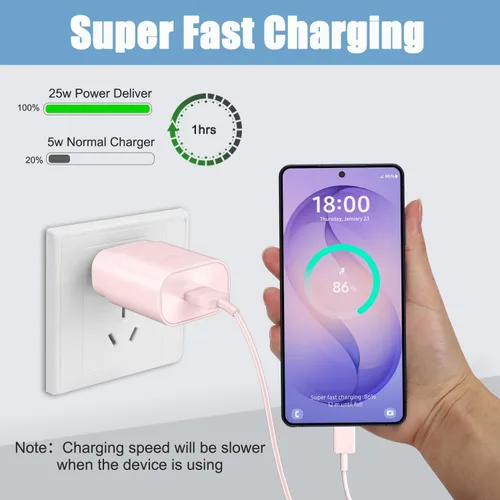 Miniatura 3 de Cargador súper rápido tipo C, bloque de carga de pared PD USB C de 25 W y cable de C a C de 6 pies para Samsung Galaxy S25/S24 Ultra/S24/S24+/S23