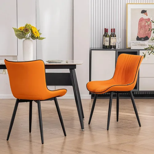 Miniatura 3 de YOUTASTE Juego de 2 sillas de comedor, modernas de mediados de siglo, tapizadas de piel sintética, con patas de metal negro, silla decorativa sin