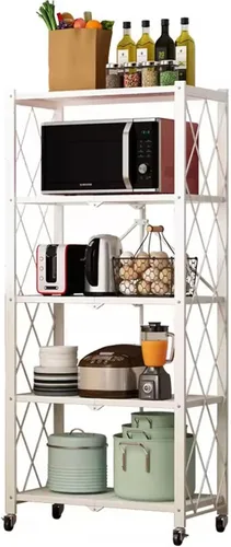 Miniatura 9 de Estantes plegables de almacenamiento con ruedas, organizadores plegables y estante de metal de almacenamiento, estantería para cocina, garaje, 5