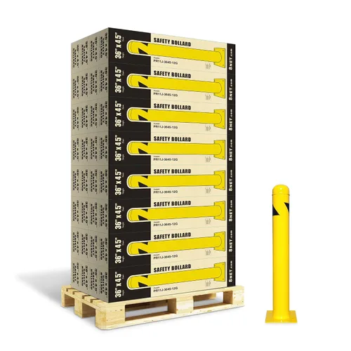 Miniatura 16 de 8NET Paquete de 32 bolardos de seguridad de 24 pulgadas de alto x 4.5 pulgadas de profundidad, 12 Ga (0.106 in), base 8 x 8 pulgadas, con 4 pernos