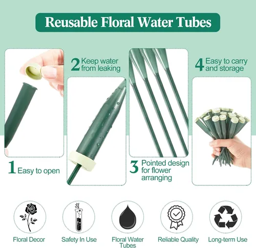 Miniatura 3 de Tessco for you 150 tubos de agua florales de 6 pulgadas, suministros de flores de plástico para flores frescas con tapa de goma para arreglos