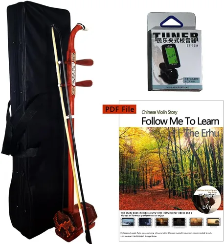 Chinese Erhu - Violín violín de palisandro de 2 cuerdas con DVD, colofonia, puente, estuche rígido, etc. Perfecto para principiantes (BS3997B)