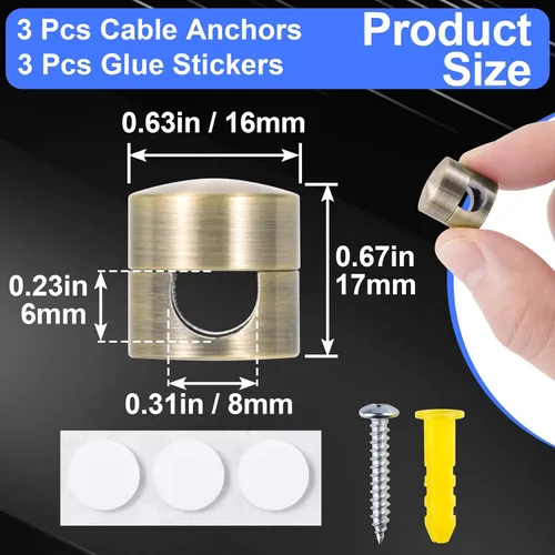 Miniatura 2 de SmallCat 3 juegos de soportes de cargador para cables, soportes de anclaje de cable ajustables de color cobre antiguo, clips de cable de metal