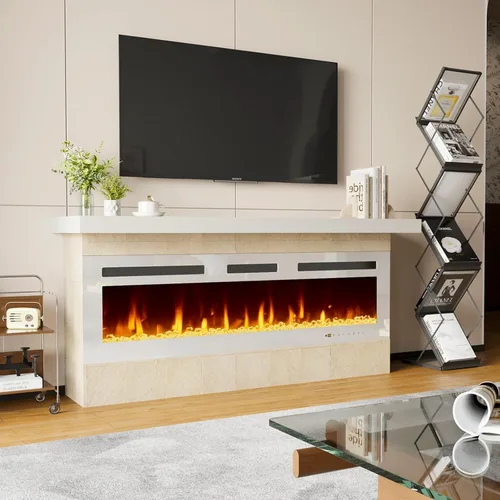 Miniatura 4 de Chimenea eléctrica de 60 pulgadas montada en la pared y empotrada con control remoto y panel táctil