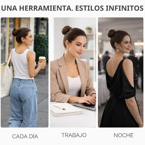 Miniatura 3 de Styla Hair Creador Mágico de Moños (2 Pequeños, 2 Grandes) Esponja de Espuma Moldeadora de Moños Accesorios para el Cabello (Morena)