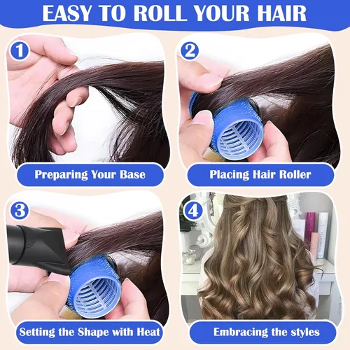 Miniatura 6 de Rodillos para el cabello, paquete de 12 rulos de pelo autoagarre para cabello largo, peinado rizado de bricolaje, los colores pueden variar, grande