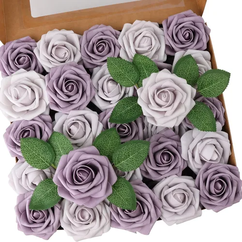 Miniatura 7 de 50 piezas Flores Artificiales, Rosas de Espuma de Tacto Real con Tallo DIY para Ramos de Boda Centros de Mesa Fiesta Ducha Decoración del Hogar