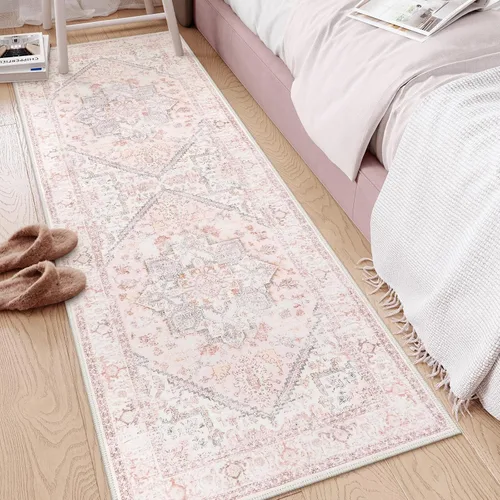 LIVEBOX Alfombra Lavable 2x6 - Alfombra Oriental Floral para Cocina, Alfombra Larga para Entrada, Alfombra Vintage de Pelo Bajo para Dormitorio,