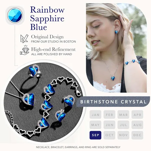 Miniatura 4 de Leafael - Pulsera de amor infinito con eslabones, corazón de cristal y piedra natal, regalos para mujer, tono plateado, 7 pulgadas con extensor de 2