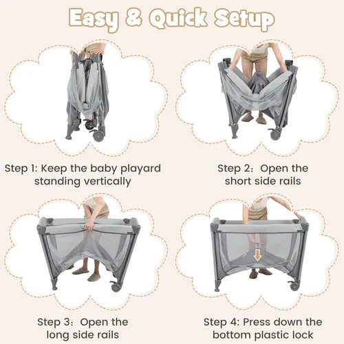 Miniatura 5 de BABY JOY 4 en 1 Pack and Play, corralito portátil para bebé con moisés y mesa cambiadora de pañales, moisés infantil centro de actividades para cuna