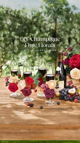 Miniatura 6 de Ling's moment Flores artificiales, 50 piezas de rosas burdeos decorativas con tallos, 3 pulgadas de tacto real, espuma floral DIY para ramo de Rd