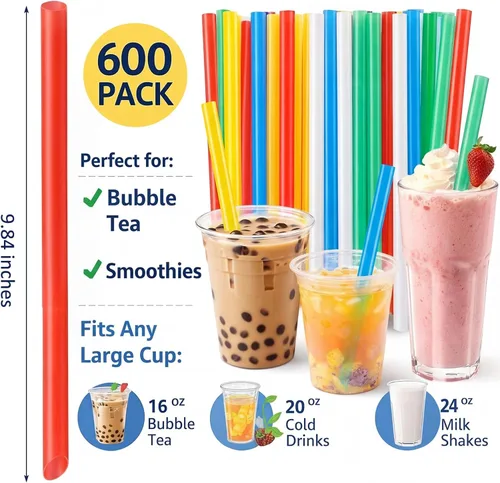 Miniatura 3 de Tessco for you 600 piezas de 25 cm de pajitas jumbo para batidos a granel de 10 mm de plástico desechable con burbujas de té de boca ancha envueltas