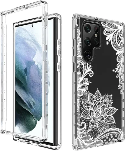 Miniatura 6 de Funda para Galaxy S22 Ultra 5G SM-S908U con protector de pantalla de vidrio templado, bonito patrón de mandala transparente, funda protectora