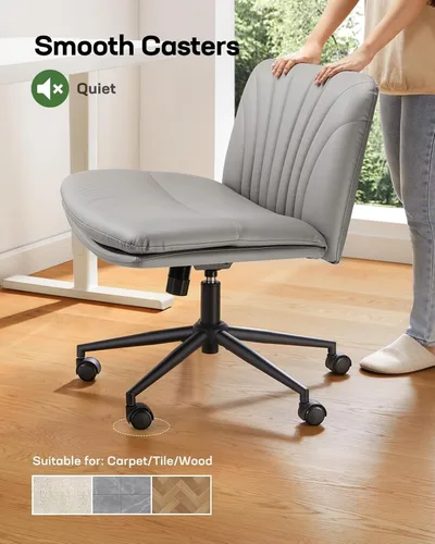 Miniatura 4 de Marsail Silla de escritorio sin brazos con ruedas: Silla amplia de cuero sintético con piernas cruzadas, silla giratoria ajustable y cómoda