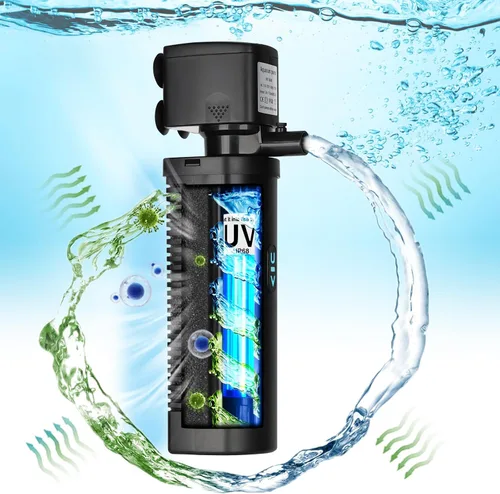 Miniatura 7 de Filtro de Acuario TARARIUM U-V para 20-75 Galones, Filtro de Tanque de Peces 200GPH con Luz U-V de 5W Verde Limpieza Máquina Sumergible Bomba