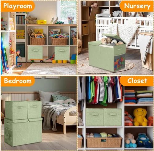 Miniatura 5 de Paquete de 3 Cajas Grandes de Almacenamiento de Juguetes de 23" con Cubos Contenedores de 11", Organizador de Juguetes Plegable con Tapas para Verde