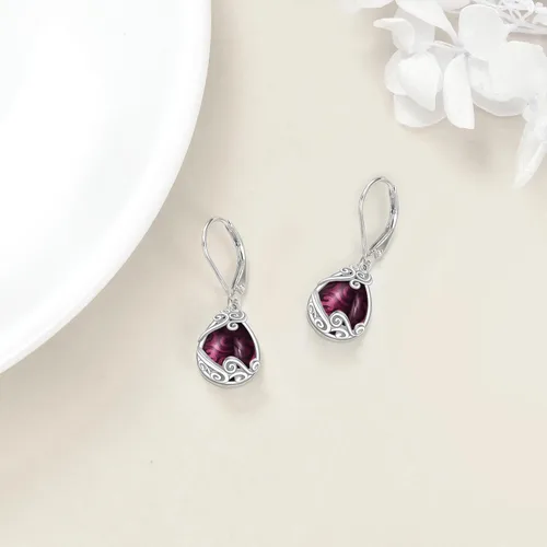 Miniatura 69 de Aretes colgantes con forma de lágrima de filigrana de piedra lunar de plata de ley 925 con cierre de palanca para mujer, regalos de joyería