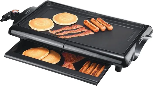 Brentwood TS-840 - Plancha eléctrica antiadherente con bandeja de goteo, 10 x 20 pulgadas, color negro