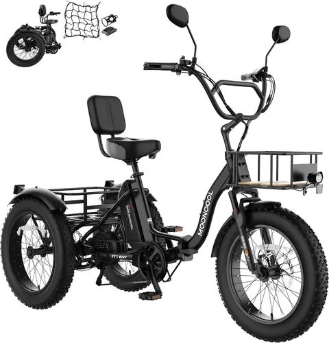 Miniatura 10 de MOONCOOL Triciclo eléctrico plegable para adultos, Etrike de aluminio de 20 pulgadas, clasificado 500 W, batería extraíble de 48 V frenos de disco