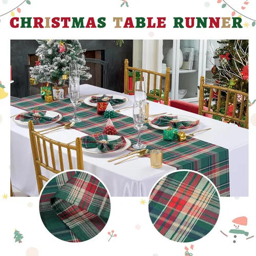 Miniatura 4 de Camino de mesa a cuadros de Navidad de búfalo, camino de mesa rectangular de cuadros de Navidad para decoración de mesa de cena de fiesta de Navidad