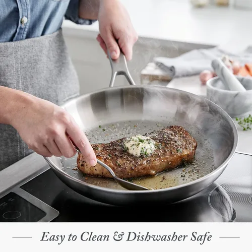 Miniatura 6 de Merten & Storck Sartén de acero inoxidable de tres capas de 10 pulgadas, cocina profesional, revestimiento múltiple, se calienta uniformemente