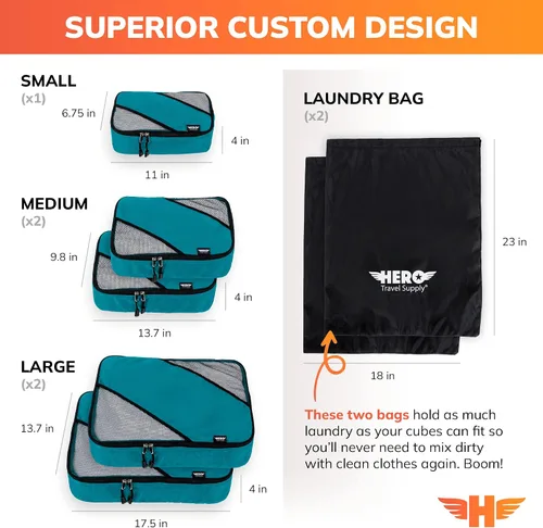Miniatura 17 de HERO - Juego de 5 organizadores de equipaje con 2 bolsas de lavandería