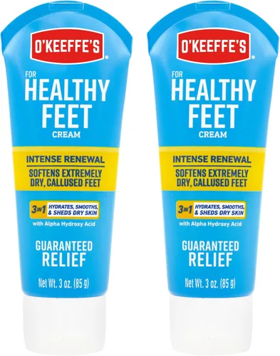 O'Keeffe's Crema renovadora intensa para pies saludables con urea y ácido alfa hidroxi, tubo de 3 onzas, exfolia químicamente y suaviza los pies