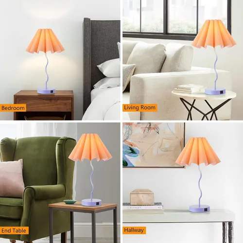 Miniatura 5 de EOEYYOYB Lámparas de mesa para sala de estar, lámparas regulables modernas azules y naranjas con puerto USB y toma de corriente