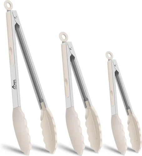 Miniatura 21 de HOTEC Pinzas de Cocina Premium de Acero Inoxidable con Bloqueo con Puntas de Silicona, Juego de 2-9" y 12" Gris Claro Paquete de 2: gris claro