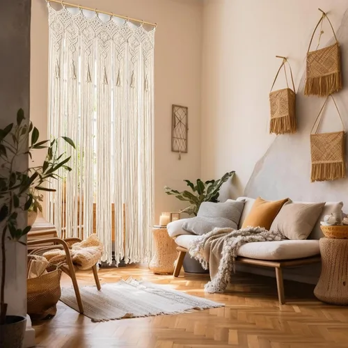 Miniatura 3 de Cortina bohemia de macramé hecha a mano con borlas grandes de macramé para colgar en la pared, divisor de habitación, decoración artística para sala